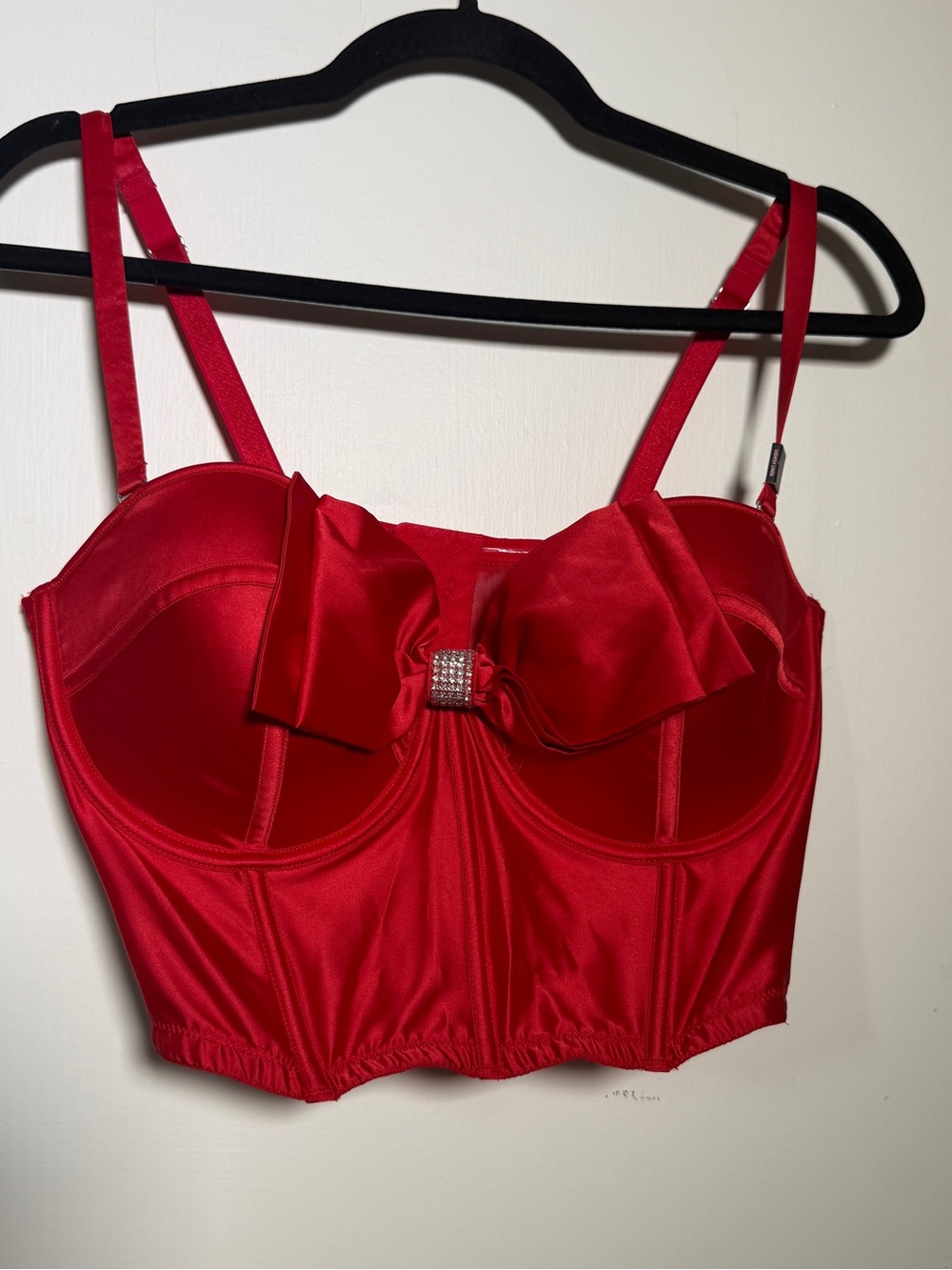 Victoria's Secret Dream Angels Red Satin Bustier Crop Top Bow Detail 38D NWT